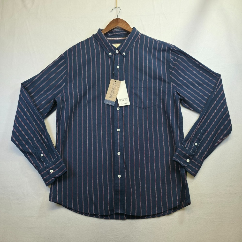 Coastal Men's Modern Fit Long Sleeve Button Up Striped Shirt Size XL NWT